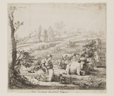 Karel Dujardin, Dutch, 1622-1678, Shepherdess Speaking to Her Dog, 1653, etching printed in black