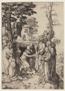 Lucas van Leyden, Netherlandish, 1494-1533, Raising of Lazarus, 1508, engraving printed in black