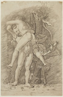 school of Andrea Mantegna, Italian, 1431-1506, Hercules and Antaeus, between 1450 and 1500, etching