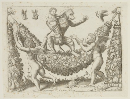 Master of the Die, Italian, after Raphael, Italian, 1483-1520, Two Putti Mocking a Monkey, 1532 or