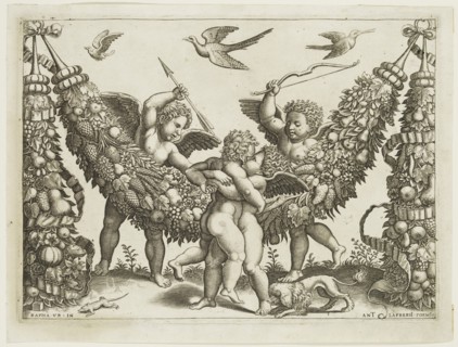Master of the Die, Italian, after Raphael, Italian, 1483-1520, Two Putti Striking Another Who Is
