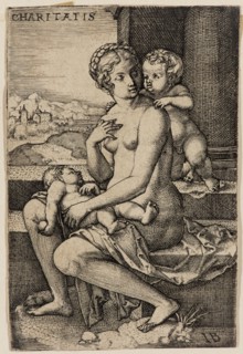 Master I. B., German, Charity, ca. 1530, engraving printed in black ink on laid paper, Sheet
