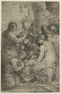 Andrea Meldolla, Italian, 1563-1563, The Infant Christ in the Cradle, Surrounded by Saints, 16th