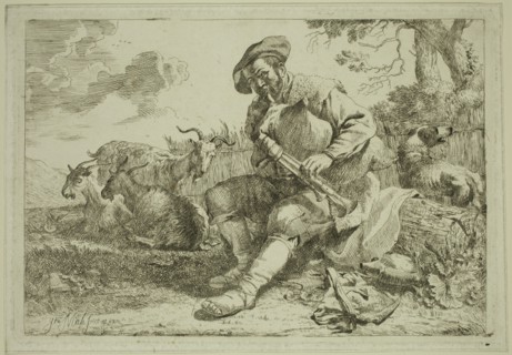 Jan Miele, Flemish, 1599-1663, The Shepherd with the Bagpipe, mid-16th century, etching printed in