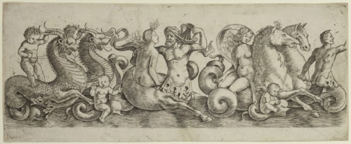 Girolamo Mocetto, Italian, 1458-1531, Frieze with Tritons and Nymphs, ca. 1493, engraving printed