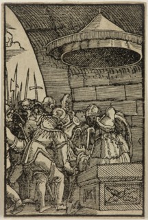 Albrecht Altdorfer, German, 1480-1538, Pilate Washing His Hands, 1513, woodcut printed in black ink