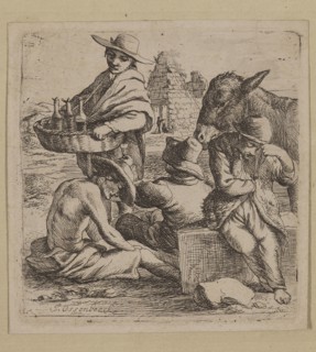 Jan Ossenbeeck, Dutch, 1624-1674, The Gin Merchant, 17th century, etching printed in black ink on