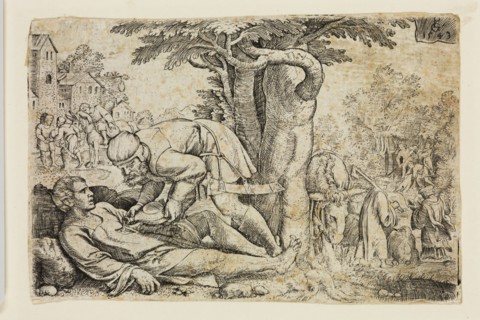 Georg Pencz, German, 1500-1550, The Good Samaritan, 1543, engraving printed in black ink on laid