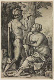 Georg Pencz, German, 1500-1550, Paris and Oenone, between 1500 and 1550, engraving printed in black