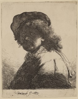 Rembrandt Harmensz van Rijn, Dutch, 1606-1669, Self Portrait in a Cap and Scarf with the Face Dark: