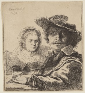 Rembrandt Harmensz van Rijn, Dutch, 1606-1669, Self Portrait with Saskia, 1636, etching printed in