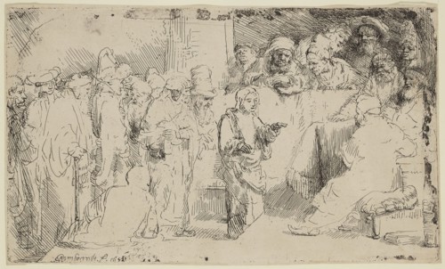 Rembrandt Harmensz van Rijn, Dutch, 1606-1669, Christ Disputing with the Doctors, 1652, etching and