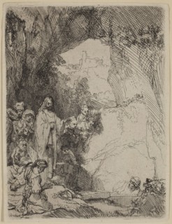 Rembrandt Harmensz van Rijn, Dutch, 1606-1669, Raising of Lazarus, 1642, etching printed in black