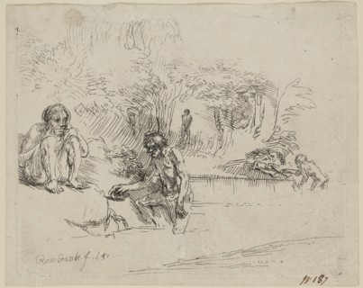 Rembrandt Harmensz van Rijn, Dutch, 1606-1669, Bathers, 1651, etching printed in black ink on laid