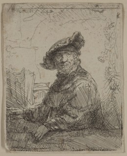 Rembrandt Harmensz van Rijn, Dutch, 1606-1669, Man in an Arbour, 1642, etching printed in black ink