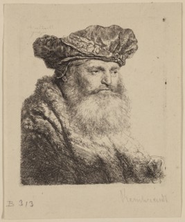 Rembrandt Harmensz van Rijn, Dutch, 1606-1669, Bearded Man in a Velvet Cap with a Jewel Clasp,