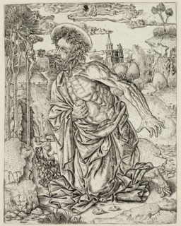 Unknown (Italian), Saint Jerome in Penitence, ca. 1500, engraving printed in black ink on laid