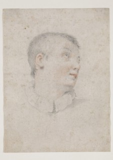 circle of Carlo Dolci, Italian, 1616-1687, Head of a Boy Facing Right, mid-17th century, black and