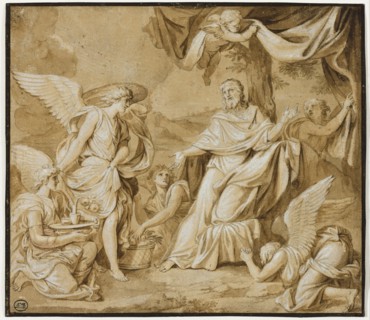 Louis Licherie, French, 1629-1687, Angels Ministering to Christ, mid-17th century, brush and brown