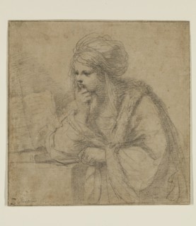 Guercino (Giovanni Francesco Barbieri), Italian, 1591-1666, Girl Reading, 17th century, black chalk