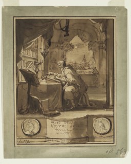 Jan Goeree, Dutch, 1670-1731, Aulus Gellius Finishing The Attic Nights, ca. 1706, pen and brown ink