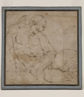 attributed to Luca Cambiaso, Italian, 1527-1585, Nude Man Asleep, between 1540 and 1549, pen and