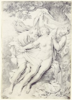 Willem van Mieris, Dutch, 1662-1747, Susannah and the Elders, between 1662 and 1747, black chalk on