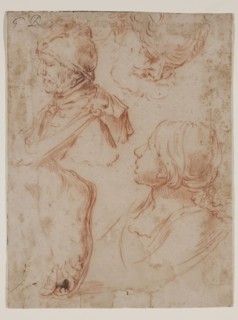 Unknown (Italian), after Guido Reni, Italian, 1575-1642, Studies of Three Heads and a Foot, between