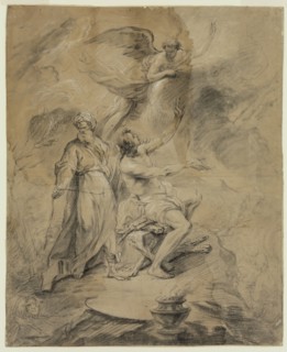 Unknown (French), The Sacrifice of Abraham, ca. 1730, black chalk with white chalk on tan laid