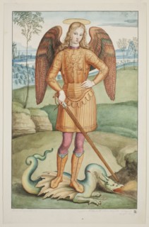 Franz August Schubert, German, 1806-1893, The Archangel Michael, 1836, watercolor over graphite
