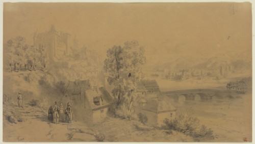 Eugène Edouard Soulès, French, 1811-1876, Chateau of Pau, 19th century, graphite pencil on dark tan