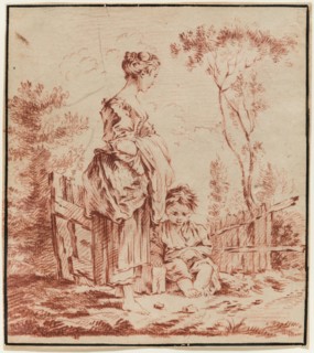 Unknown (French), after François Boucher, French, 1703-1770, Young Woman Standing with a Seated