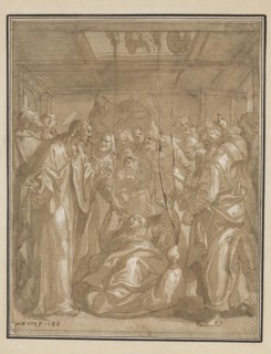 Marten de Vos, Netherlandish, 1532-1603, Christ Healing the Palsied Man, 1586, pen and brown ink