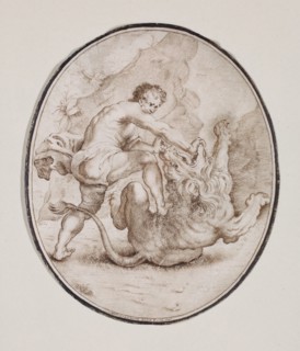Felix Cignani, Italian, 1660-1724, Hercules Slaying the Nemean Lion, between 1686 and 1724, pen and