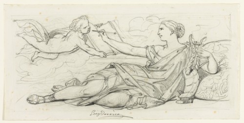 Eugène François Marie Joseph Devéria, French, 1805-1865, Poetry, mid-19th century, graphite pencil