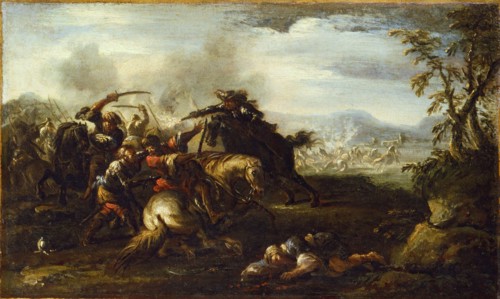 Jacques Courtois, French, 1621-1676, A Battle Scene, 17th Century, oil on canvas, Unframed: 13 3/8