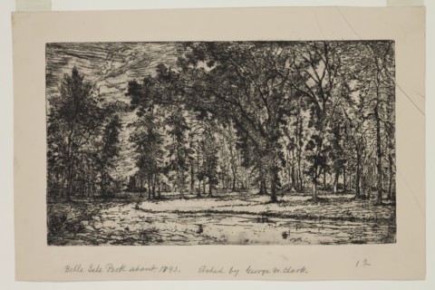 George W. Clark, American, Forest of Belle Isle Park - Detroit, 1893, etching printed in black ink