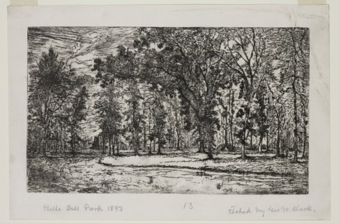 George W. Clark, American, Forest of Belle Isle Park - Detroit, 1893, etching printed in black ink