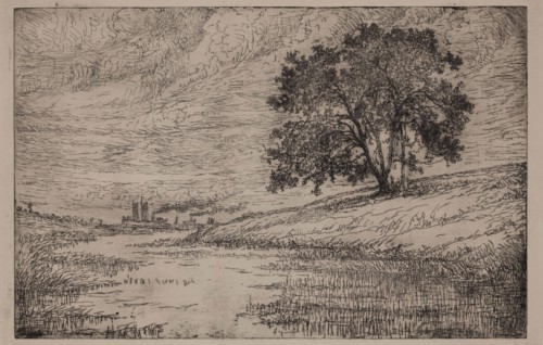 George W. Clark, American, Detroit River - In Distance Canada Side, 1892, etching printed in black