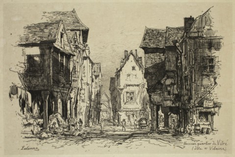 Maxime François Antoine Lalanne, French, 1827-1886, Un vieux quartier de Vitre, 1879, etching