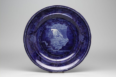 Falls of Mount Morency, Quebec Plate, between 1820 and 1840, white earthenware with blue