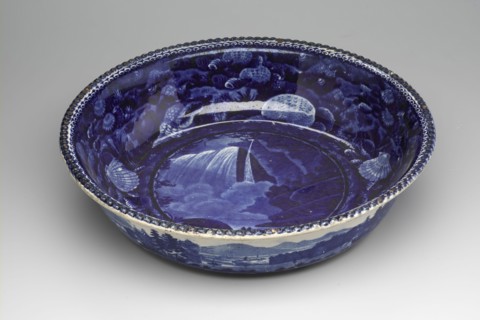 Table Rock, Niagara Bowl, between 1820 and 1840, white earthenware with blue transfer-printed