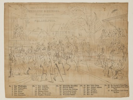 Unknown (American), Washington Entering New York, 19th century, color lithograph, Framed: 28 × 42