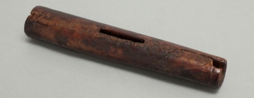 Okvik, Native American, Engraved Cylinder, ca. 300 BCE, walrus ivory stained black by mineral