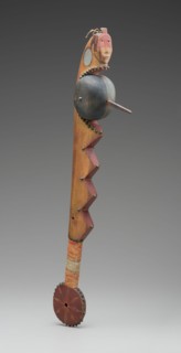 Sioux, Native American, Club, between 1880 and 1900, wood, brass, iron, glass, porcupine quill,