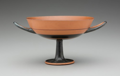 Greek, Drinking Cup, late 6th Century BC, clay, Overall: 3 3/8 × 6 7/8 × 5 1/16 inches (8.6 × 17.5