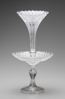 Epergne, between ca. 1870 and ca. 1875, free blown, cut lead glass, Overall: 17 1/4 × 8 7/8 inches
