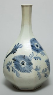 Unknown (Korean), Bottle with Design of Butterfly and Chrysanthemums, 19th Century, Porcelain with