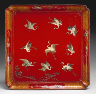Ryukyuan, Japanese, Tray with Design of Cranes in Flight, 17th Century, Lacquer, wood,