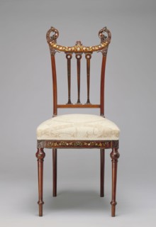 Unknown (American), Aesthetic Chair, between 1885 and 1890, mahogany inlaid with mother-of-pearl,